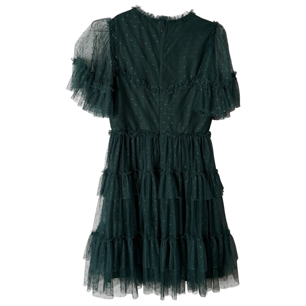 Ivy City Co Short Mini Whimsical Dress Emerald Green Tiered Lace Ruffle Small - Picture 5 of 11